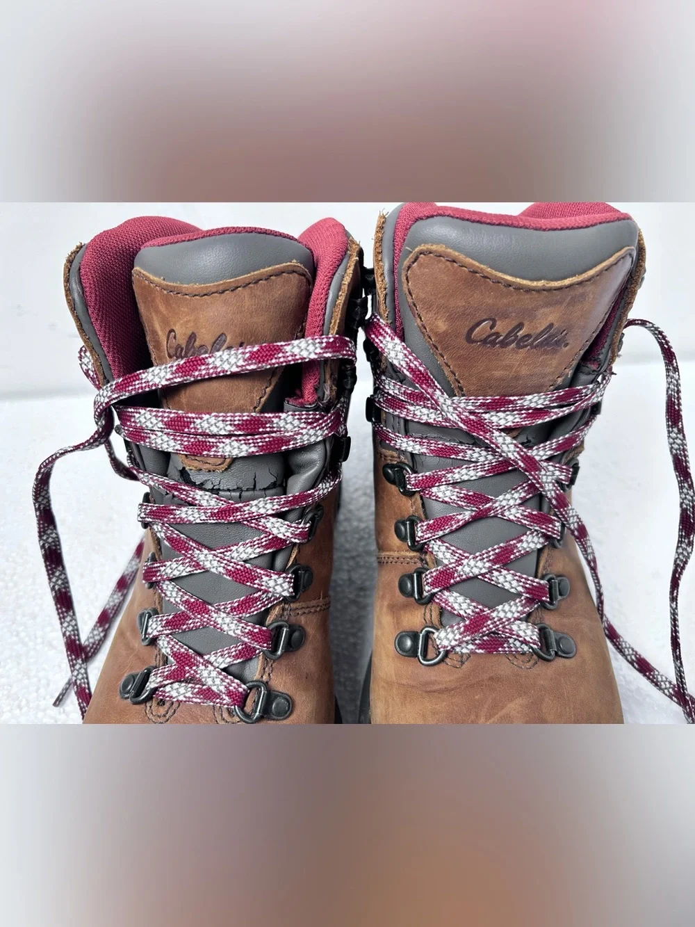 Cabela's Brown Leather Mens / Womens Winter Boots with Burgundy Accents 7.5